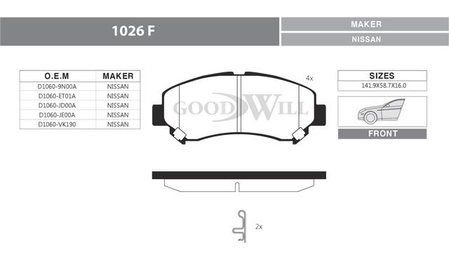 Goodwill 1026 F Brake Pad Set, disc brake 1026F: Buy near me in Poland at 2407.PL - Good price!