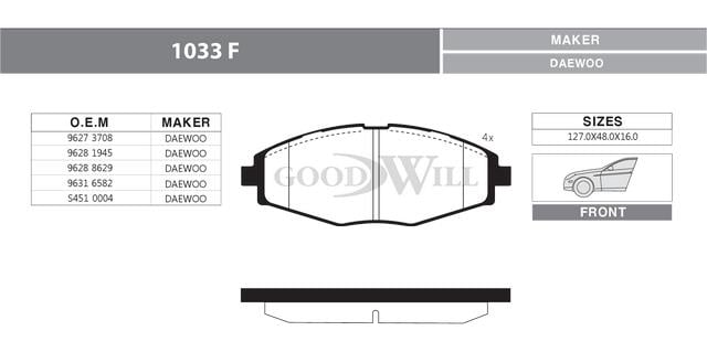 Goodwill 1033 F Brake Pad Set, disc brake 1033F: Buy near me in Poland at 2407.PL - Good price!