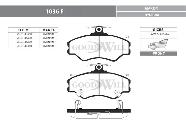 Goodwill 1036 F Brake Pad Set, disc brake 1036F: Buy near me in Poland at 2407.PL - Good price!