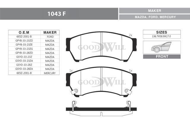 Goodwill 1043 F Scheibenbremsbeläge, Set 1043F: Kaufen Sie zu einem guten Preis in Polen bei 2407.PL!