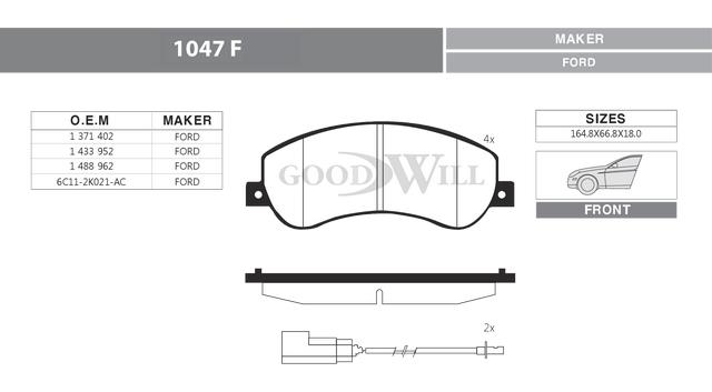 Goodwill 1047 F Brake Pad Set, disc brake 1047F: Buy near me in Poland at 2407.PL - Good price!