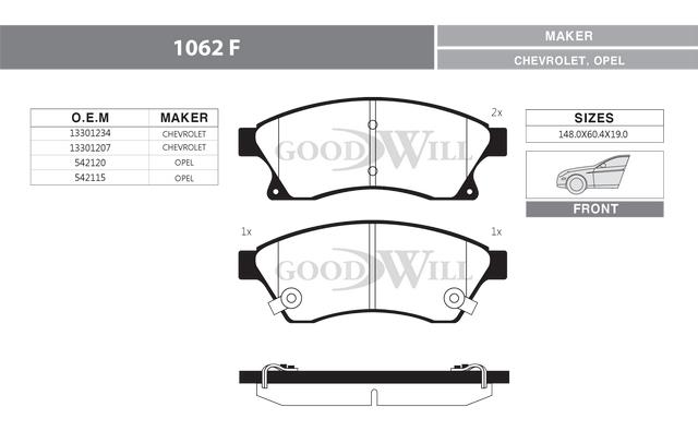 Goodwill 1062 F Brake Pad Set, disc brake 1062F: Buy near me in Poland at 2407.PL - Good price!