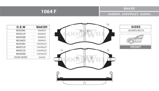 Goodwill 1064 F Гальмівні колодки, комплект 1064F: Приваблива ціна - Купити у Польщі на 2407.PL!