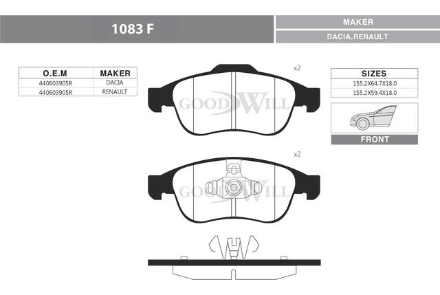 Goodwill 1083 F Гальмівні колодки, комплект 1083F: Приваблива ціна - Купити у Польщі на 2407.PL!