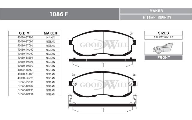 Goodwill 1086 F Brake Pad Set, disc brake 1086F: Buy near me at 2407.PL in Poland at an Affordable price!