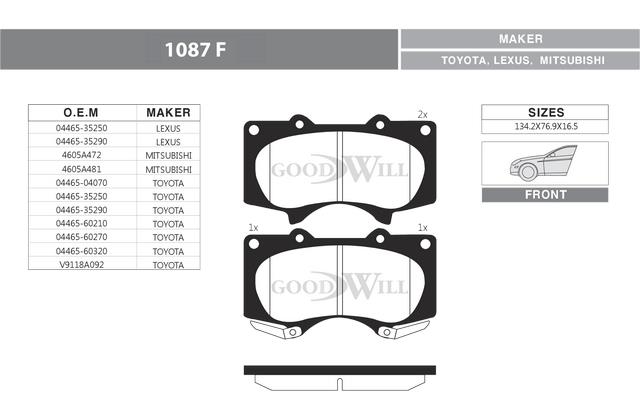 Goodwill 1087 F Brake Pad Set, disc brake 1087F: Buy near me in Poland at 2407.PL - Good price!