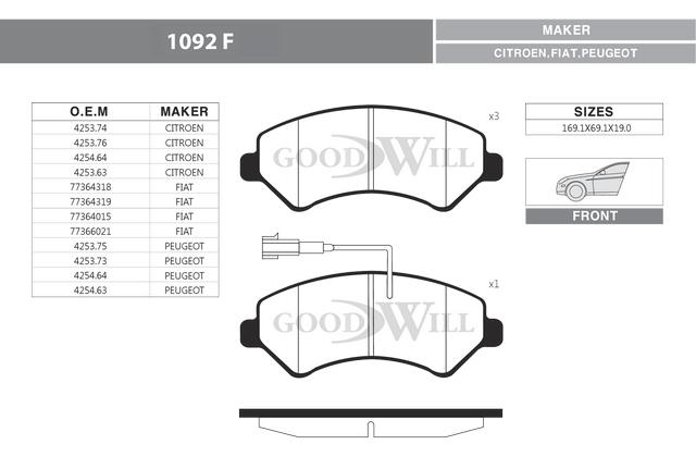 Goodwill 1092 F Brake Pad Set, disc brake 1092F: Buy near me in Poland at 2407.PL - Good price!