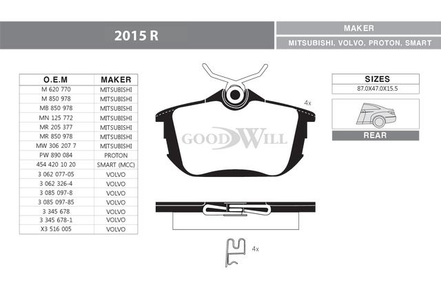 Goodwill 2015 R Brake Pad Set, disc brake 2015R: Buy near me in Poland at 2407.PL - Good price!