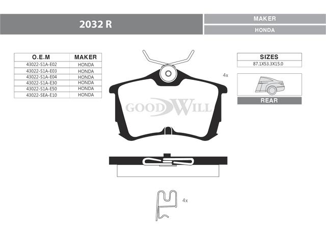 Goodwill 2032 R Brake Pad Set, disc brake 2032R: Buy near me in Poland at 2407.PL - Good price!