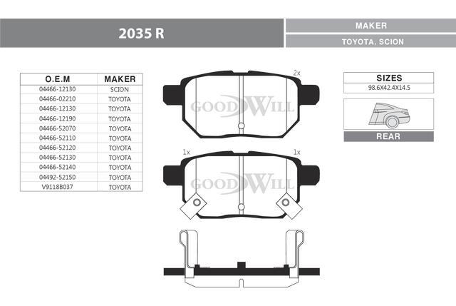 Goodwill 2035 R Brake Pad Set, disc brake 2035R: Buy near me in Poland at 2407.PL - Good price!