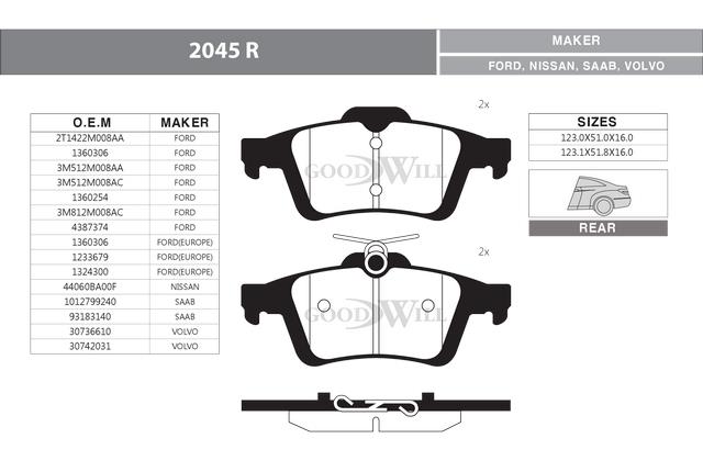Goodwill 2045 R Brake Pad Set, disc brake 2045R: Buy near me in Poland at 2407.PL - Good price!