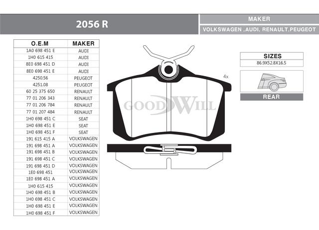 Goodwill 2056 R Brake Pad Set, disc brake 2056R: Buy near me in Poland at 2407.PL - Good price!