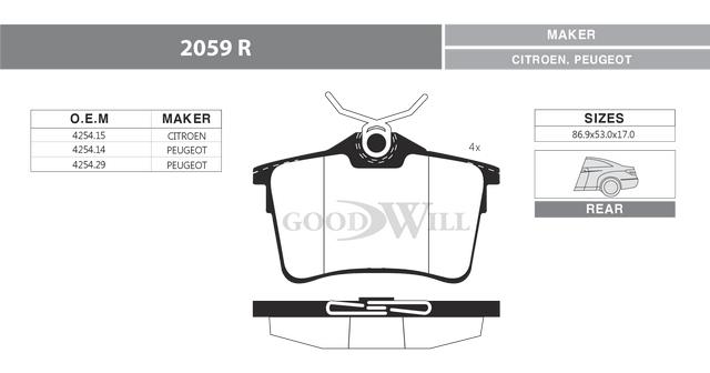Goodwill 2059 R Тормозные колодки дисковые, комплект 2059R: Отличная цена - Купить в Польше на 2407.PL!