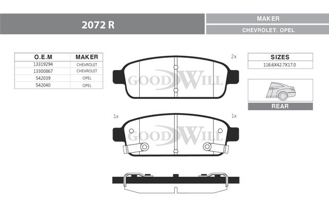 Goodwill 2072 R Brake Pad Set, disc brake 2072R: Buy near me in Poland at 2407.PL - Good price!