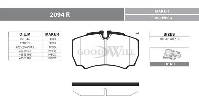 Goodwill 2094 R Brake Pad Set, disc brake 2094R: Buy near me in Poland at 2407.PL - Good price!