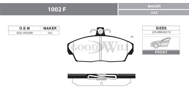 Goodwill 1002 F Brake Pad Set, disc brake 1002F: Buy near me in Poland at 2407.PL - Good price!