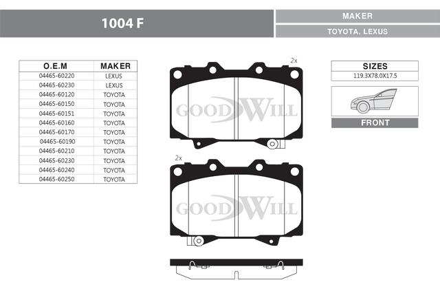 Goodwill 1004 F Brake Pad Set, disc brake 1004F: Buy near me in Poland at 2407.PL - Good price!