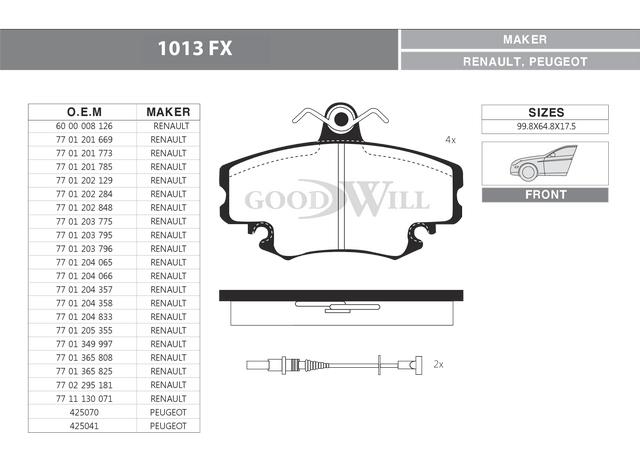 Goodwill 1013 FX Brake Pad Set, disc brake 1013FX: Buy near me in Poland at 2407.PL - Good price!
