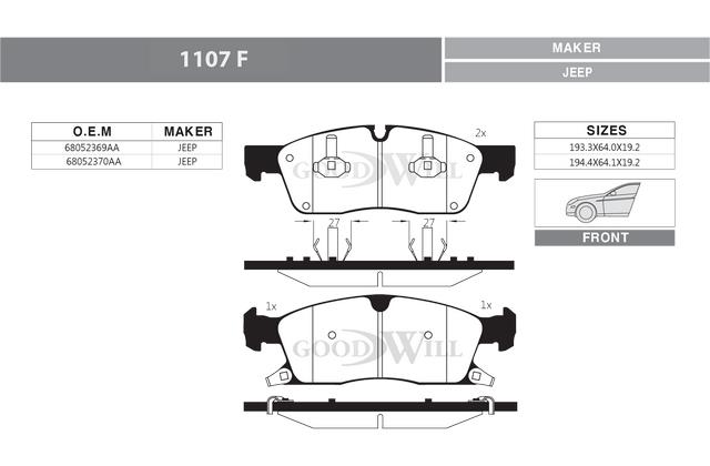 Goodwill 1107 F Brake Pad Set, disc brake 1107F: Buy near me in Poland at 2407.PL - Good price!