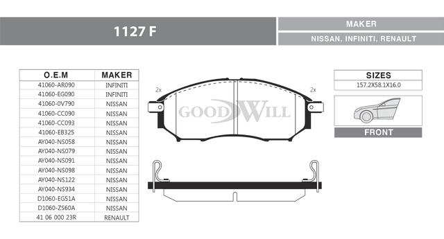 Goodwill 1127 F Brake Pad Set, disc brake 1127F: Buy near me in Poland at 2407.PL - Good price!
