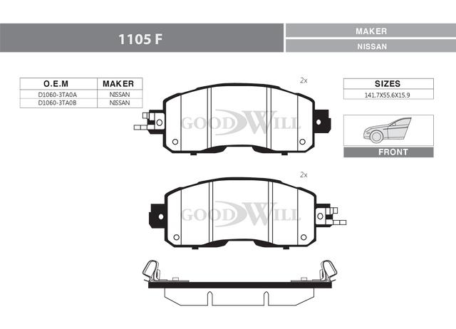 Goodwill 1105 F Brake Pad Set, disc brake 1105F: Buy near me at 2407.PL in Poland at an Affordable price!