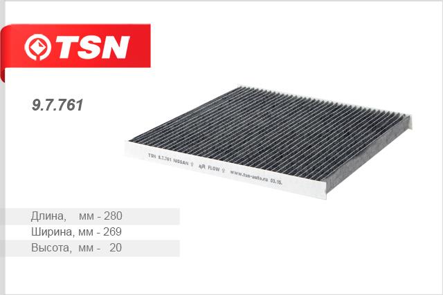 TSN 9.7.761 Activated Carbon Cabin Filter 97761: Buy near me in Poland at 2407.PL - Good price!