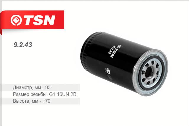 TSN 9.2.43 Oil Filter 9243: Buy near me in Poland at 2407.PL - Good price!