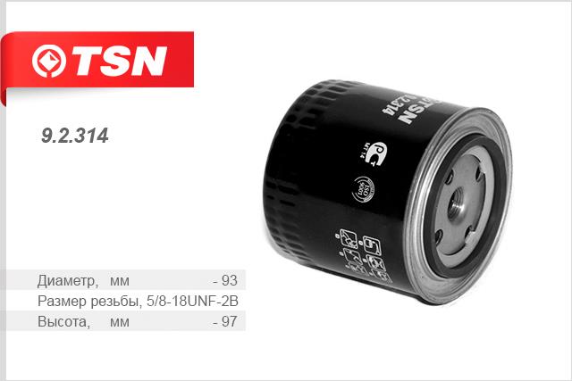 TSN 9.2.314 Oil Filter 92314: Buy near me in Poland at 2407.PL - Good price!