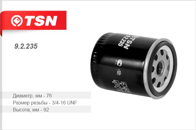 TSN 9.2.235 Oil Filter 92235: Buy near me in Poland at 2407.PL - Good price!