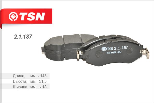 TSN 2.1.187 Brake Pad Set, disc brake 21187: Buy near me in Poland at 2407.PL - Good price!