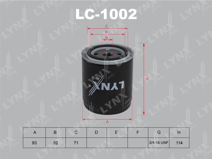 LYNXauto LC-1002 Фільтр масляний LC1002: Приваблива ціна - Купити у Польщі на 2407.PL!