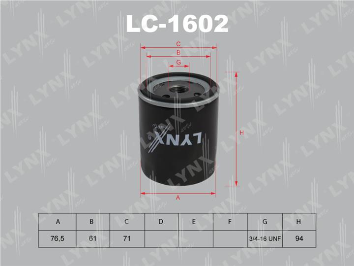 LYNXauto LC-1602 Фільтр масляний LC1602: Приваблива ціна - Купити у Польщі на 2407.PL!