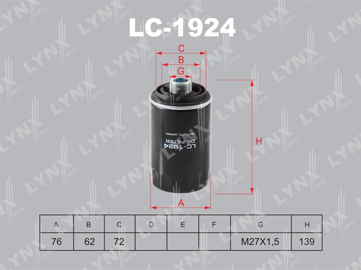 LYNXauto LC-1924 Oil Filter LC1924: Buy near me in Poland at 2407.PL - Good price!