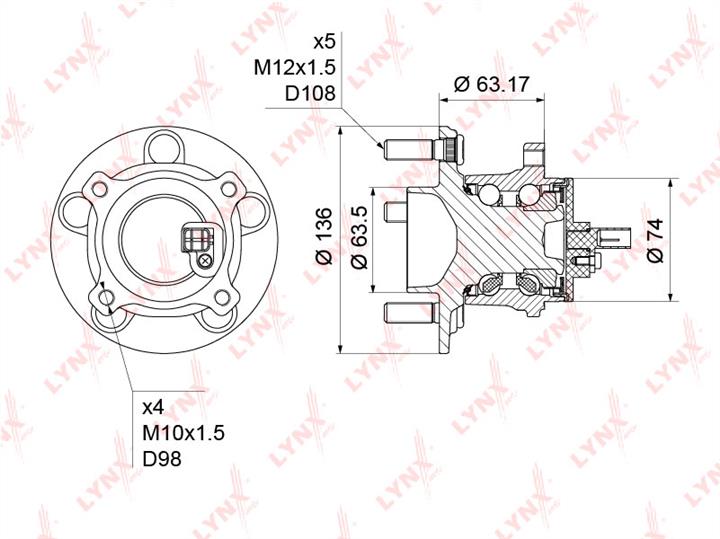 LYNXauto WH-1225 Wheel hub with rear bearing WH1225: Buy near me in Poland at 2407.PL - Good price!