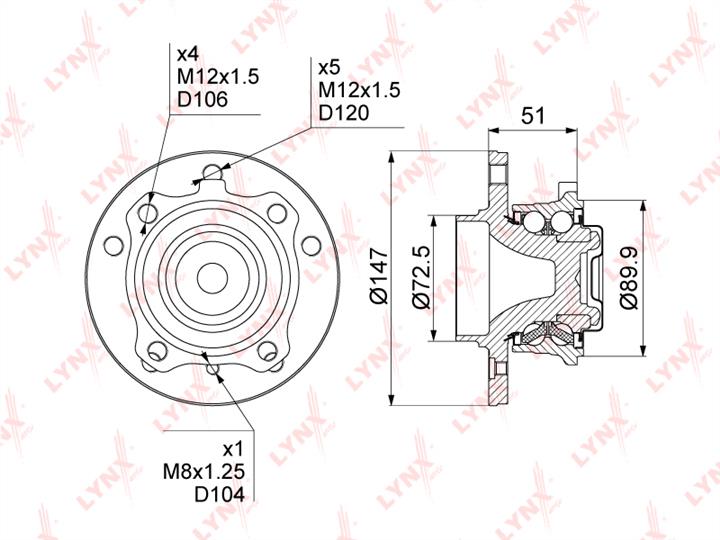 LYNXauto WH-1238 Wheel hub with front bearing WH1238: Buy near me in Poland at 2407.PL - Good price!