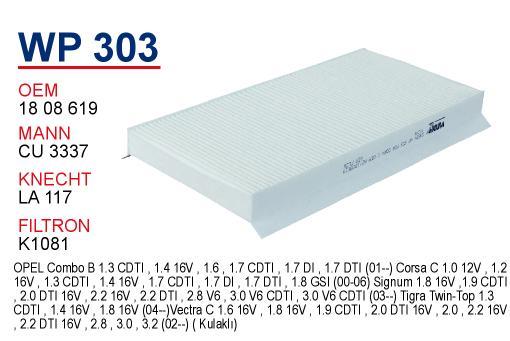 Wunder WP303 Filter, interior air WP303: Buy near me in Poland at 2407.PL - Good price!
