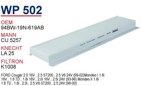 Wunder WP-502 Filter, interior air WP502: Buy near me in Poland at 2407.PL - Good price!