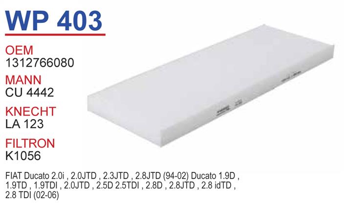 Wunder WP-403 Filter, Innenraumluft WP403: Kaufen Sie zu einem guten Preis in Polen bei 2407.PL!