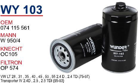 Wunder WY-103 Oil Filter WY103: Buy near me in Poland at 2407.PL - Good price!