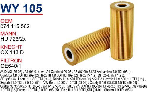 Wunder WY-105 Масляный фильтр WY105: Отличная цена - Купить в Польше на 2407.PL!