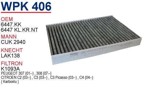 Wunder WPK-406 Activated Carbon Cabin Filter WPK406: Buy near me at 2407.PL in Poland at an Affordable price!