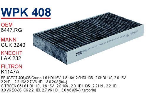 Wunder WPK-408 Activated Carbon Cabin Filter WPK408: Buy near me in Poland at 2407.PL - Good price!