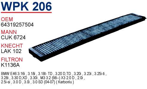 Wunder WPK-206 Activated Carbon Cabin Filter WPK206: Buy near me in Poland at 2407.PL - Good price!