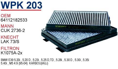 Wunder WPK-203 Filtr kabinowy z węglem aktywnym WPK203: Atrakcyjna cena w Polsce na 2407.PL - Zamów teraz!
