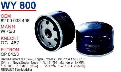 Wunder WY-800 Oil Filter WY800: Buy near me in Poland at 2407.PL - Good price!