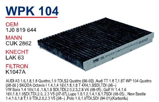 Wunder WPK-104 Фильтр салона с активированным углем WPK104: Отличная цена - Купить в Польше на 2407.PL!