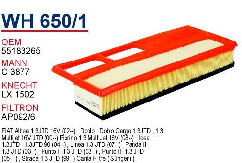 Wunder WH-650 Air filter WH650: Buy near me at 2407.PL in Poland at an Affordable price!