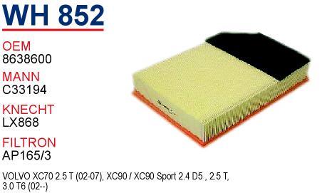 Wunder WH-852 Air filter WH852: Buy near me in Poland at 2407.PL - Good price!