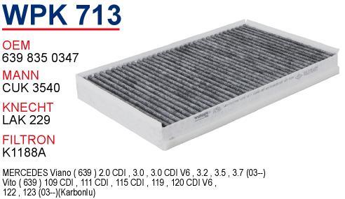 Wunder WPK-713 Activated Carbon Cabin Filter WPK713: Buy near me in Poland at 2407.PL - Good price!