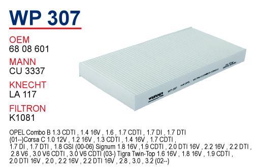 Wunder WP307 Filter, interior air WP307: Buy near me in Poland at 2407.PL - Good price!